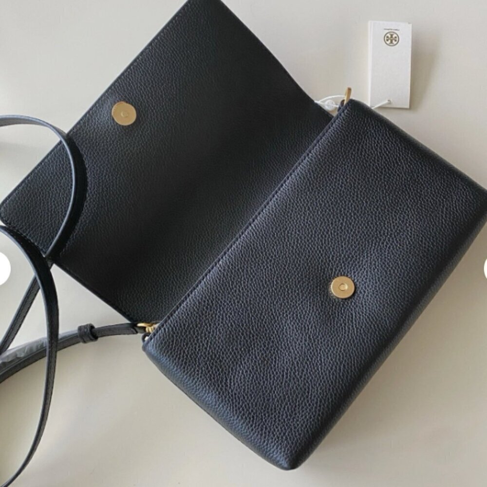 NWT!NEW!Tory Burch Blake Flap Pebbled Leather Crossbody Large Black -Women Bag - Picture 6 of 10